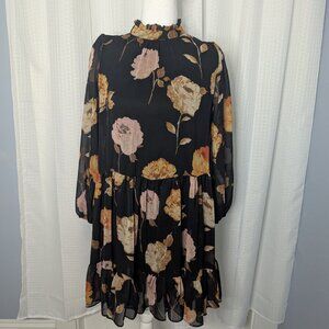 Maison Tara Dress, Size 6, Black with Orange-ish Floral Design